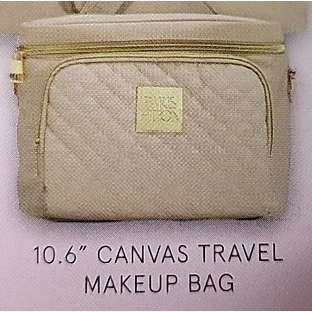 Paris Hilton Canvas Travel Makeup Bag Cosmetic Beige NWT